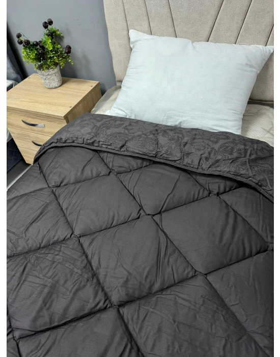 Clasy %100 Pamuk Saten Çift kişilik Yorgan Çift Taraflı Arven V1 Desenli Siyah Kapitoneli