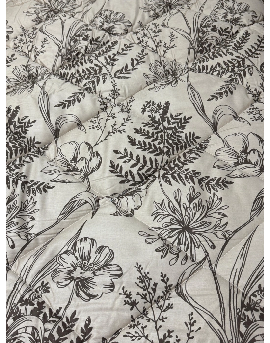 Clasy %100 Pamuk Saten Çift kişilik Yorgan Çift Taraflı Le Pale V1 Desenli Sütlü Kahve Kapitoneli