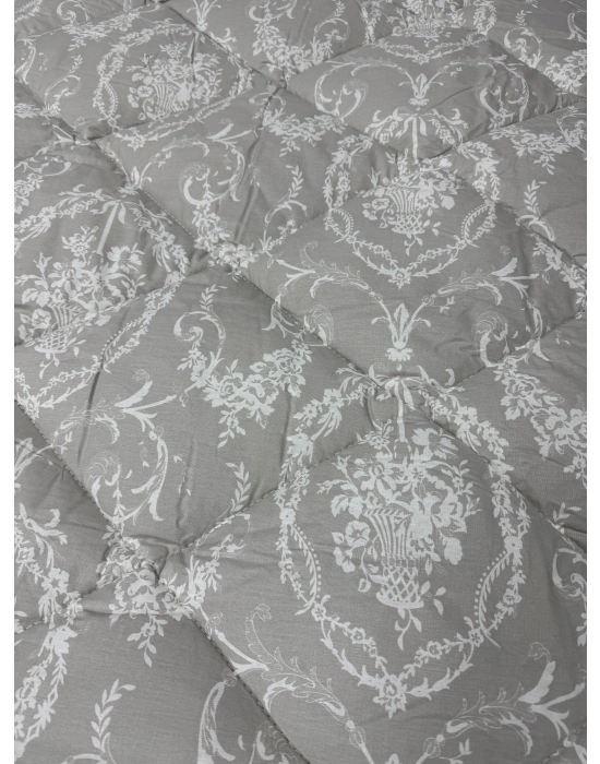 %100 Pamuk Ranforce Tek Kişilik Yorgan Çift Taraflı Sorti V1 Gri Desenli Kapitoneli
