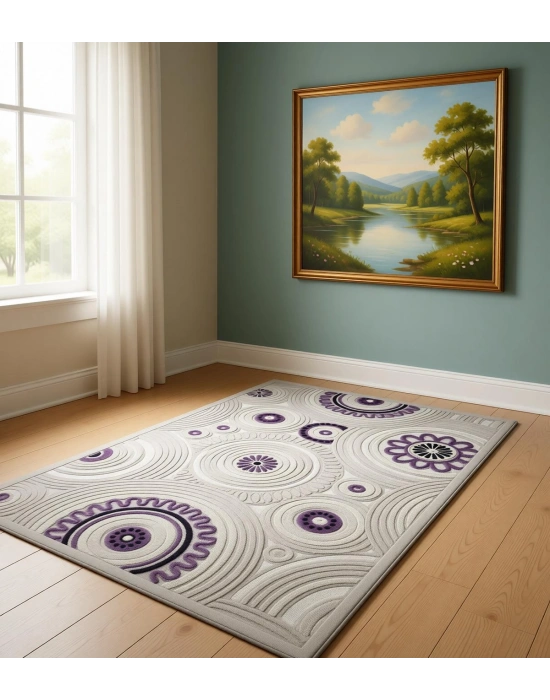 Efsane Halı Mona Lisa Serisi %100 Akrilik Kabartmalı Halı Mor Renkli 120x170