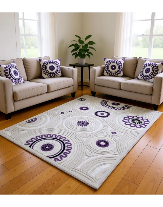 Efsane Halı Mona Lisa Serisi %100 Akrilik Kabartmalı Halı Mor Renkli 120x170