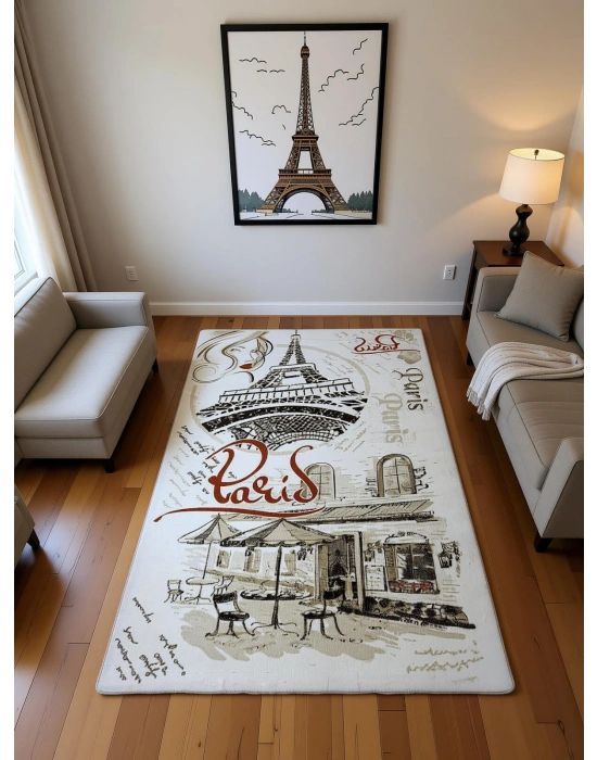Dinarsu Halı Klasik Serisi %100 Akrilik Paris Desenli 125 X 200 Bej Rengi