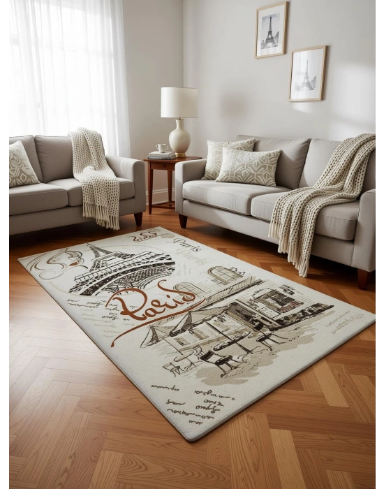 Dinarsu Halı Klasik Serisi %100 Akrilik Paris Desenli 125 X 200 Bej Rengi