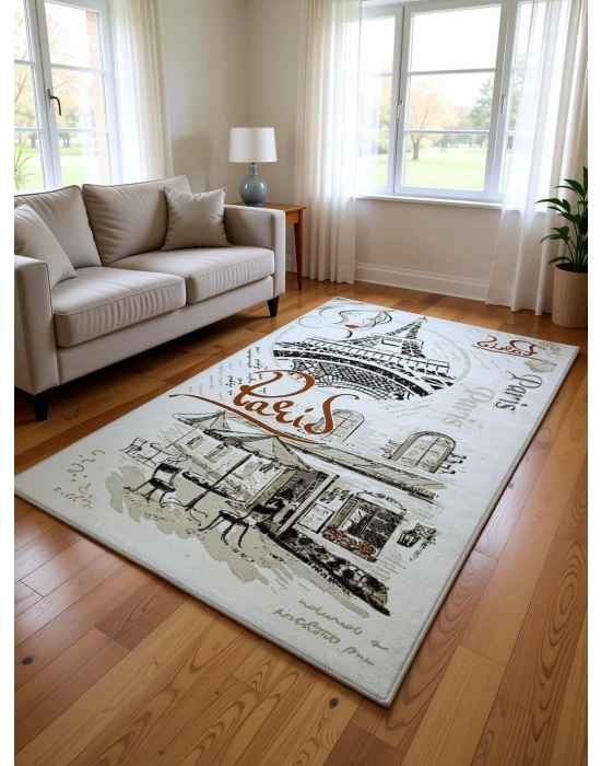 Dinarsu Halı Klasik Serisi %100 Akrilik Paris Desenli 125 X 200 Bej Rengi
