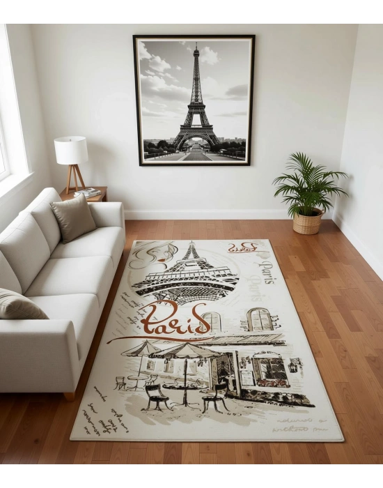 Dinarsu Halı Klasik Serisi %100 Akrilik Paris Desenli 125 X 200 Bej Rengi