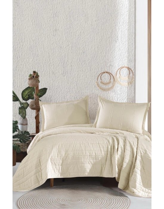 Clasy Ranforce %100 Pamuk Çift Kişilik Yatak Örtüsü Seti Avola V6 Ekru