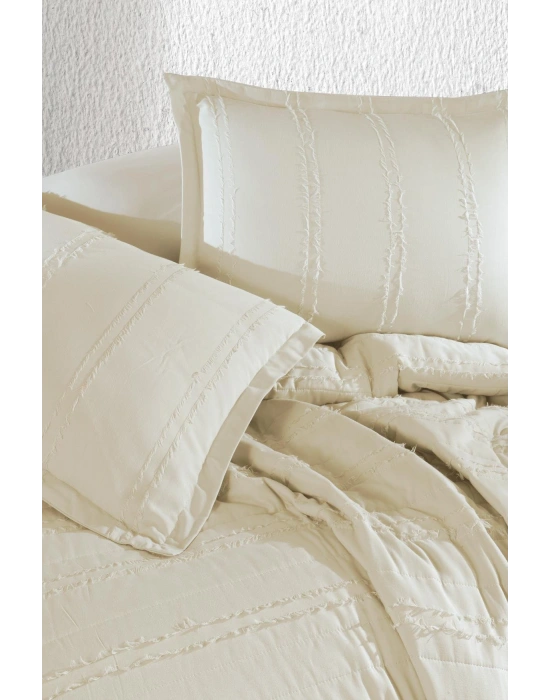 Clasy Ranforce %100 Pamuk Çift Kişilik Yatak Örtüsü Seti Avola V6 Ekru