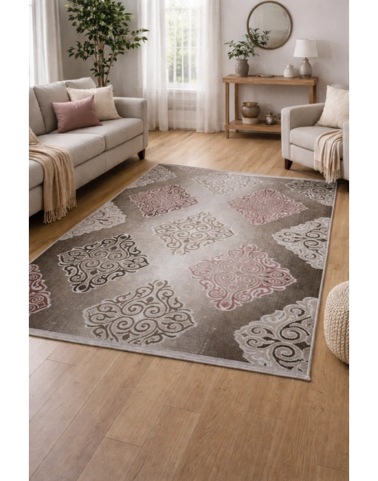 Padişah Halı Duru Serisi %100 Akrilik Desenli 120 X 205 Kahverengi Seri Sonu Halı