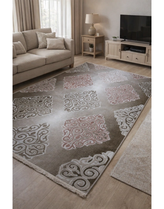 Padişah Halı Duru Serisi %100 Akrilik Desenli 120 X 205 Kahverengi Seri Sonu Halı