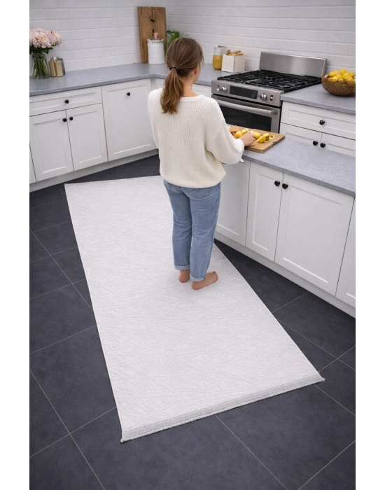 Merinos Vista 79590-060 Özel Kesme Halı Beyaz Renk