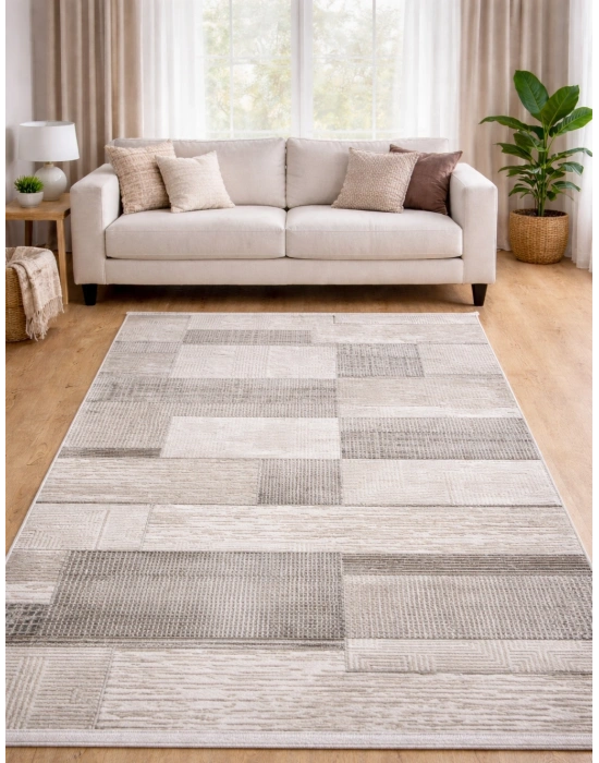 Merinos Still 77230-095 Özel Kesme Halı Krem-Gri