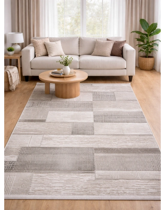 Merinos Still 77230-095 Özel Kesme Halı Krem-Gri