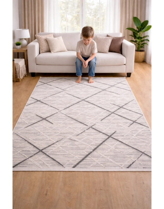 Merinos Still 77229-095 Özel Kesme Halı Krem-Gri