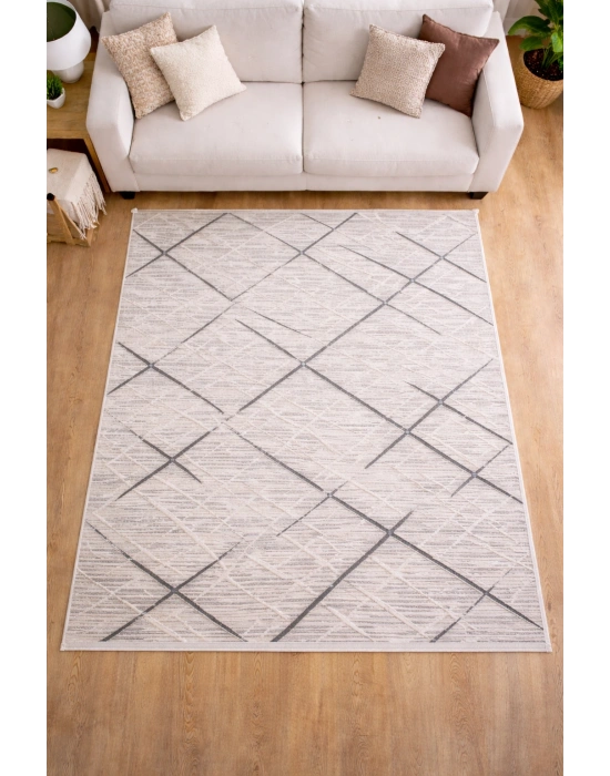 Merinos Still 77229-095 Özel Kesme Halı Krem-Gri