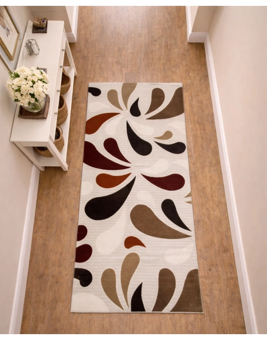 Dinarsu Halı Joy Serisi %100 Akrilik 100 x 200 Beyaz Desenli Halı