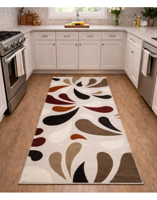 Dinarsu Halı Joy Serisi %100 Akrilik 100 x 200 Beyaz Desenli Halı