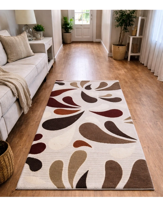 Dinarsu Halı Joy Serisi %100 Akrilik 100 x 200 Beyaz Desenli Halı