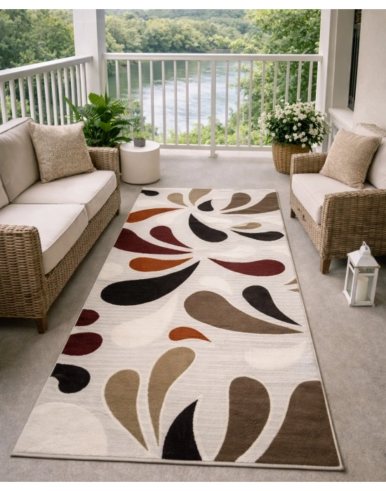 Dinarsu Halı Joy Serisi %100 Akrilik 100 x 200 Beyaz Desenli Halı