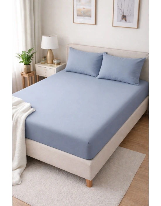 Clasy Ranforce Lastikli Çarşaf Seti Çift Kişilik Mavi ÇKLÇ-239 %100 Pamuk