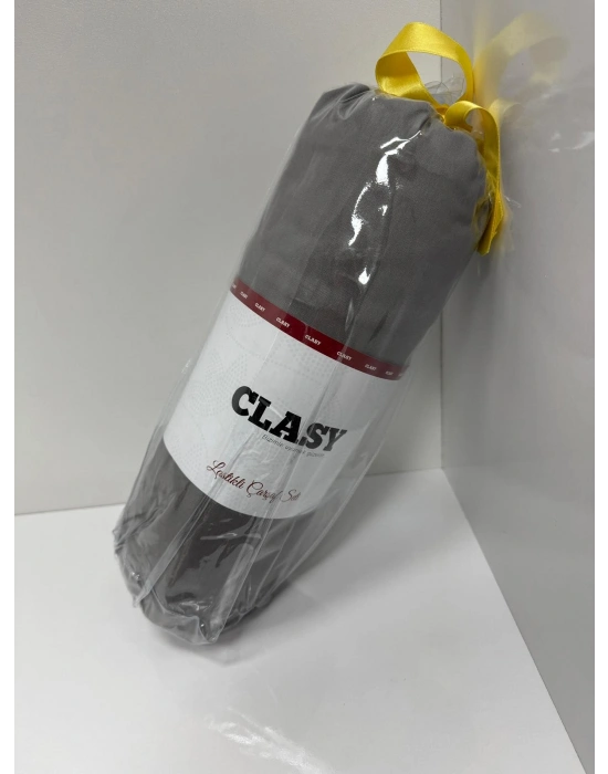 Clasy Ranforce Lastikli Çarşaf Seti Çift Kişilik Gri ÇKLÇ-240 %100 Pamuk