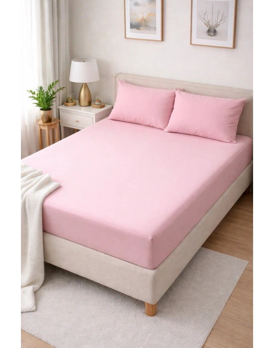 Clasy Ranforce Lastikli Çarşaf Seti Çift Kişilik Pembe ÇKLÇ-241 %100 Pamuk