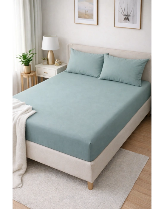 Clasy Ranforce Lastikli Çarşaf Seti Çift Kişilik Buz Mavisi ÇKLÇ-242 %100 Pamuk