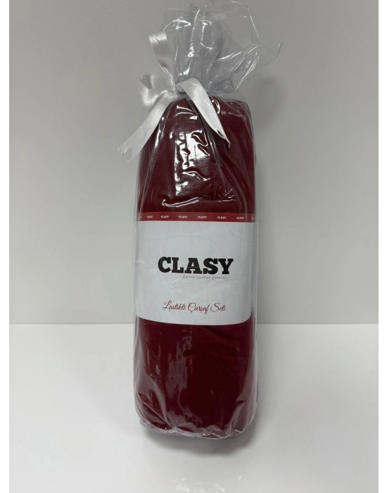 Clasy Ranforce Lastikli Çarşaf Seti Çift Kişilik Bordo ÇKLÇ-243 %100 Pamuk