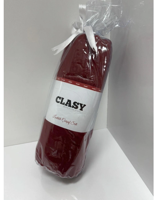 Clasy Ranforce Lastikli Çarşaf Seti Çift Kişilik Bordo ÇKLÇ-243 %100 Pamuk