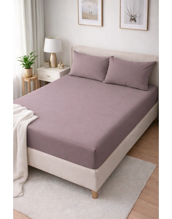 Clasy Ranforce Lastikli Çarşaf Seti Çift Kişilik Gül Kurusu ÇKLÇ-246 %100 Pamuk