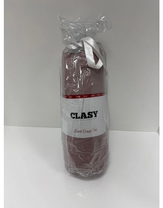 Clasy Ranforce Lastikli Çarşaf Seti Çift Kişilik Gül Kurusu ÇKLÇ-246 %100 Pamuk