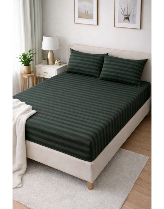 Clasy Ranforce Lastikli Çarşaf Seti Çift Kişilik Koyu Yeşil-Haki ÇKLÇ-248 %100 Pamuk