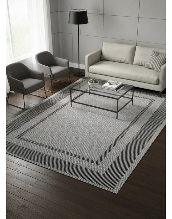 Mess Modern Dekoratif Yumuşak Dokulu Sisal Halı 3948 Gri Siyah