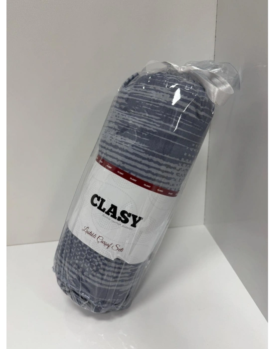 Clasy Ranforce Lastikli Çarşaf Seti Çift Kişilik Mavi-Gri ÇKLÇ-252 %100 Pamuk