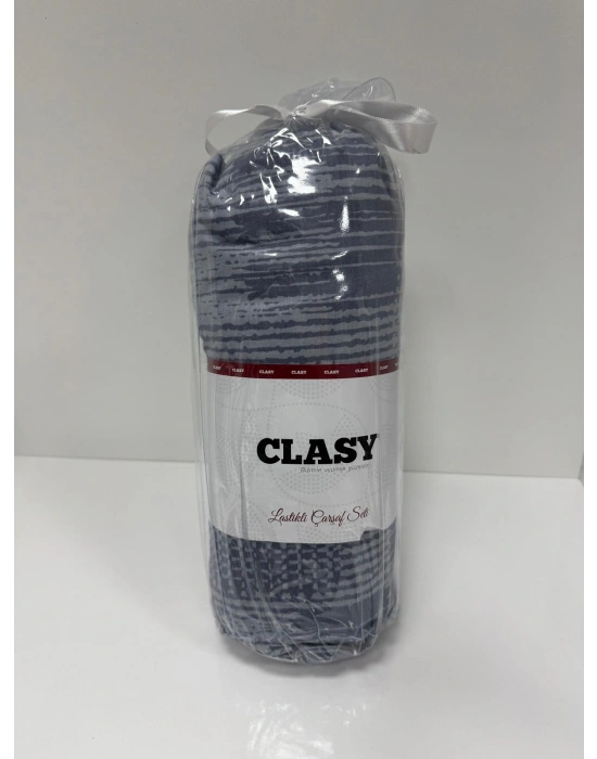 Clasy Ranforce Lastikli Çarşaf Seti Çift Kişilik Mavi-Gri ÇKLÇ-252 %100 Pamuk