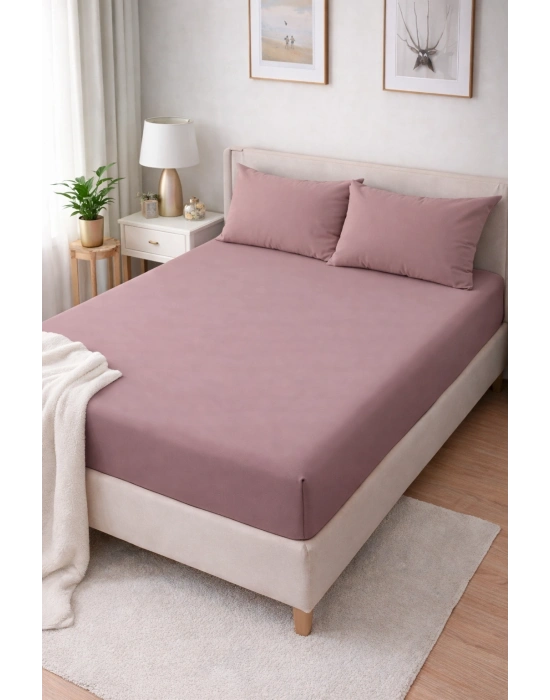 Clasy Ranforce Lastikli Çarşaf Seti Çift Kişilik Toz Pembe ÇKLÇ-254 %100 Pamuk