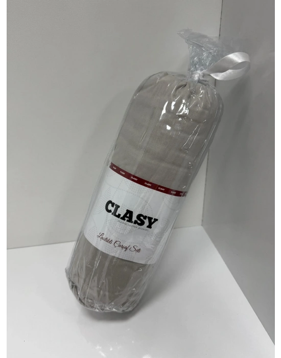 Clasy Ranforce Lastikli Çarşaf Seti Çift Kişilik Taş Gri ÇKLÇ-255 %100 Pamuk