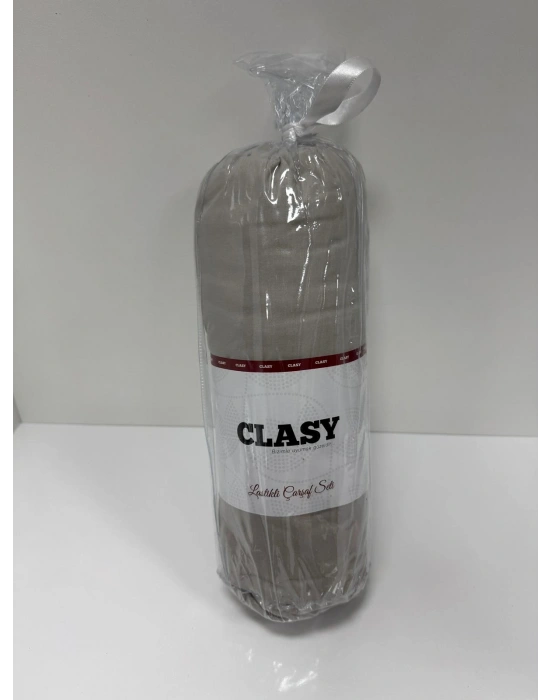 Clasy Ranforce Lastikli Çarşaf Seti Çift Kişilik Taş Gri ÇKLÇ-255 %100 Pamuk
