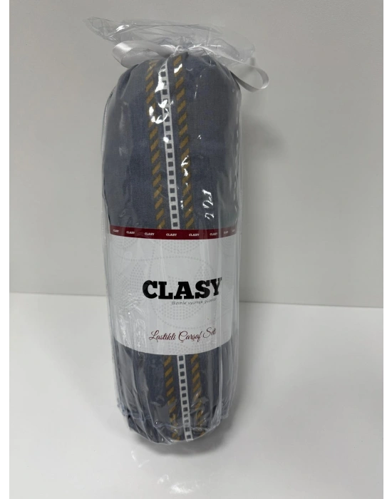 Clasy Ranforce Lastikli Çarşaf Seti Çift Kişilik Mavi Gri ÇKLÇ-256 %100 Pamuk