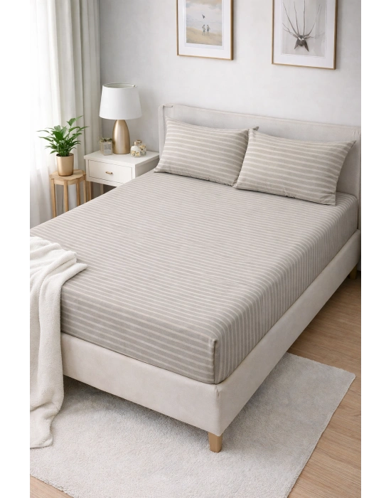 Clasy Ranforce Lastikli Çarşaf Seti Çift Kişilik Hafif Yeşilimsi Gri ÇKLÇ-257 %100 Pamuk