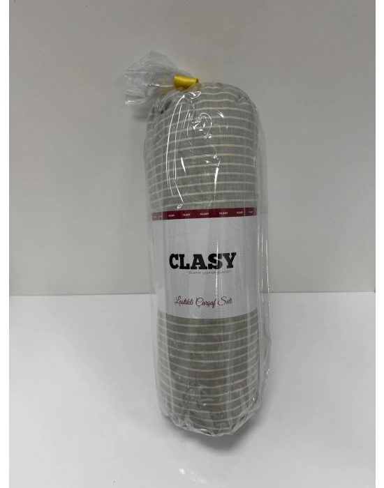 Clasy Ranforce Lastikli Çarşaf Seti Çift Kişilik Hafif Yeşilimsi Gri ÇKLÇ-257 %100 Pamuk