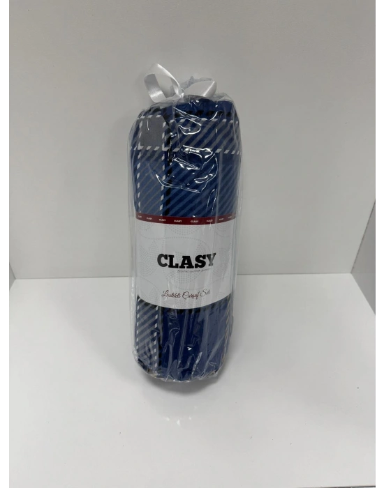 Clasy Ranforce Lastikli Çarşaf Seti Çift Kişilik Çizgili Mavi ÇKLÇ-262 %100 Pamuk