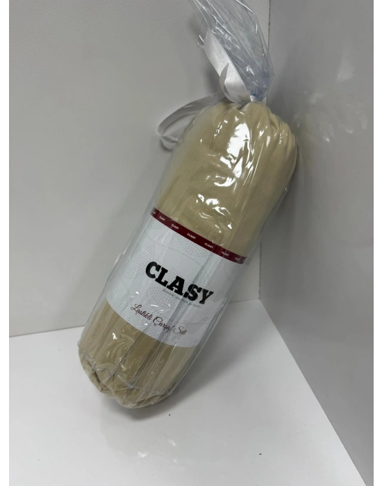 Clasy Ranforce Lastikli Çarşaf Seti Çift Kişilik Bej-Sarı ÇKLÇ-264 %100 Pamuk