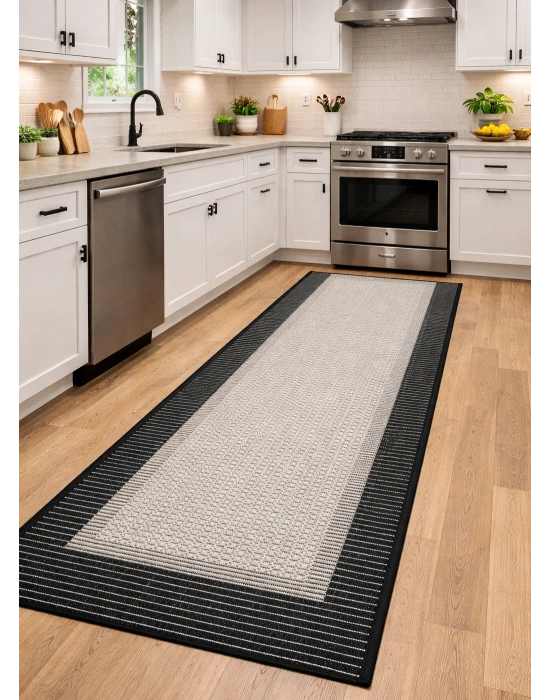 Mess Modern Dekoratif Yumuşak Dokulu Sisal Halı 3945 Gri Siyah