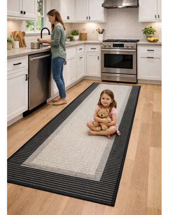 Mess Modern Dekoratif Yumuşak Dokulu Sisal Halı 3945 Gri Siyah