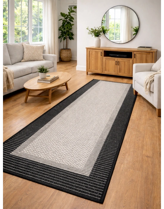 Mess Modern Dekoratif Yumuşak Dokulu Sisal Halı 3945 Gri Siyah