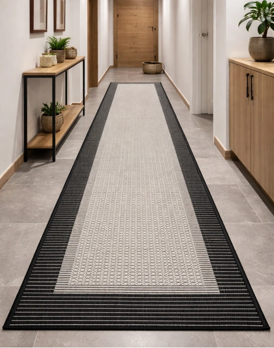 Mess Modern Dekoratif Yumuşak Dokulu Sisal Halı 3945 Gri Siyah