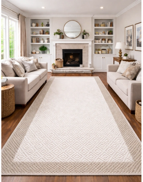 Mess Modern Dekoratif Yumuşak Dokulu Sisal Halı 3946 Krem Vizon