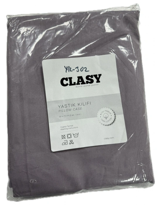 Clasy Ranforce %100 Pamuk 2 Adet Yastık Kılıfı Düz Desen Mor