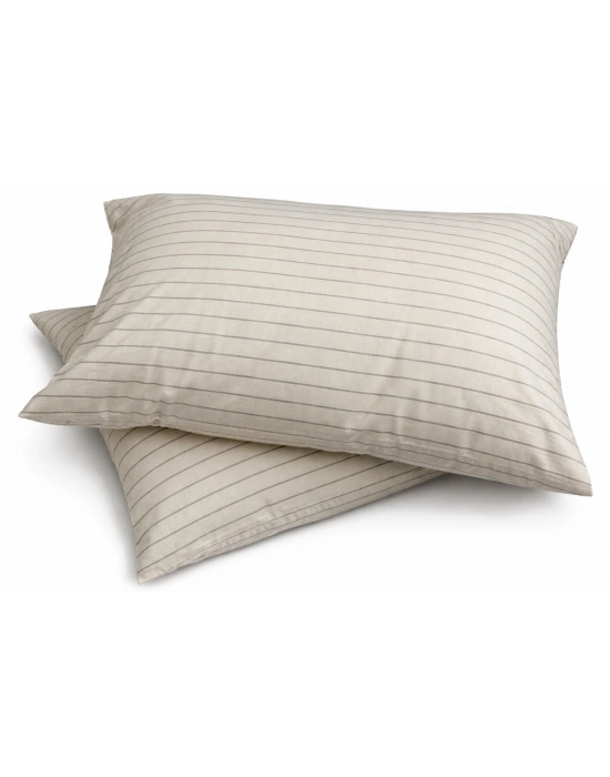 Clasy Ranforce %100 Pamuk 2 Adet Yastık Kılıfı Çizgili Desen Krem