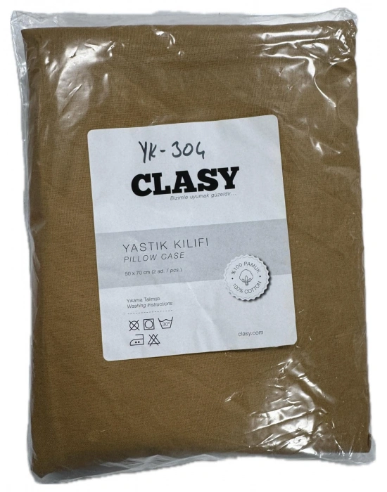 Clasy Ranforce %100 Pamuk 2 Adet Yastık Kılıfı Düz Desen Hardal